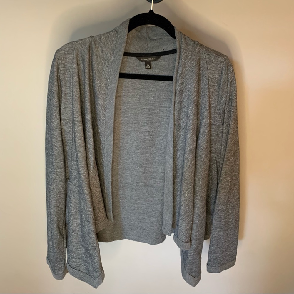 EUC Banana Republic Heather Grey Drape Front Cardigan/Blazer Size M
